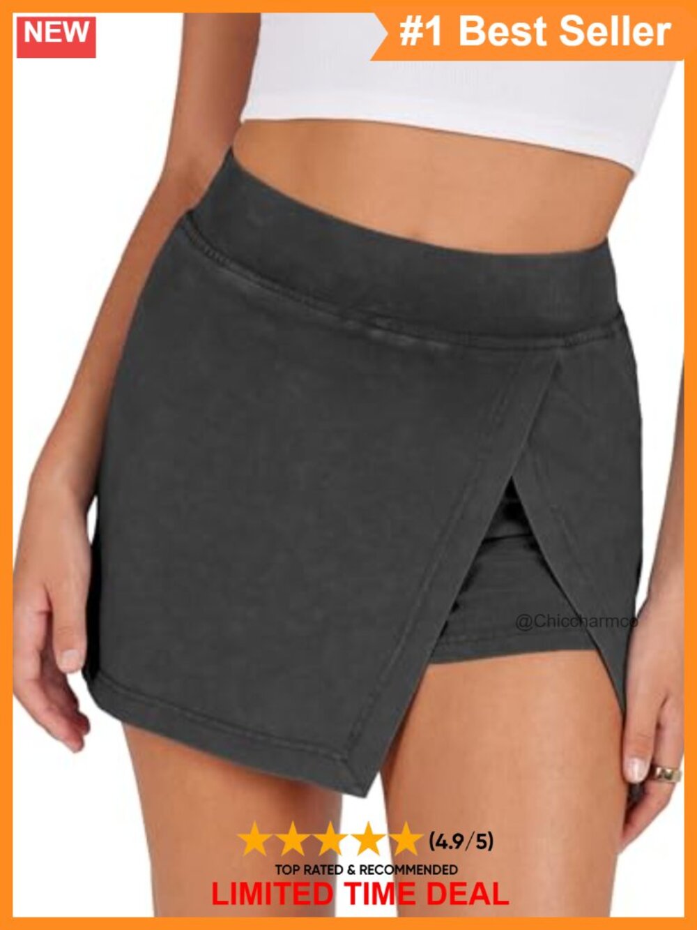 High Waist Mini Skort with Inner Shorts Split Hem Athletic Tennis Skirt